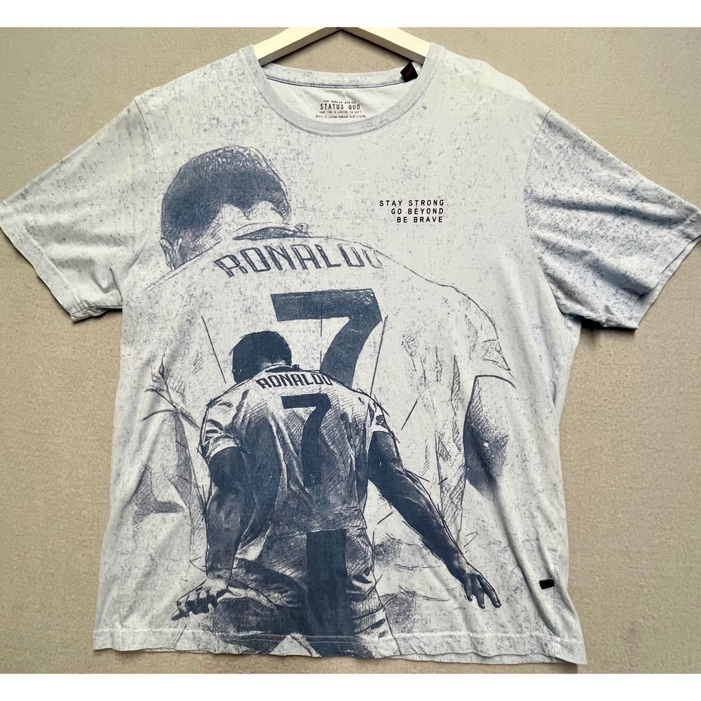 Y2K Rare Cristiano Ronaldo Tshirt  CR7 Graphic World Cup Blue Acid Wash soccer L